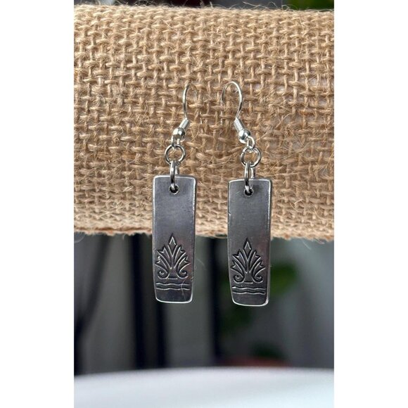 Handmade Upcycled Silverware Earrings: Geometric Stainless Steel Drop Earrings - Picture 1 of 6